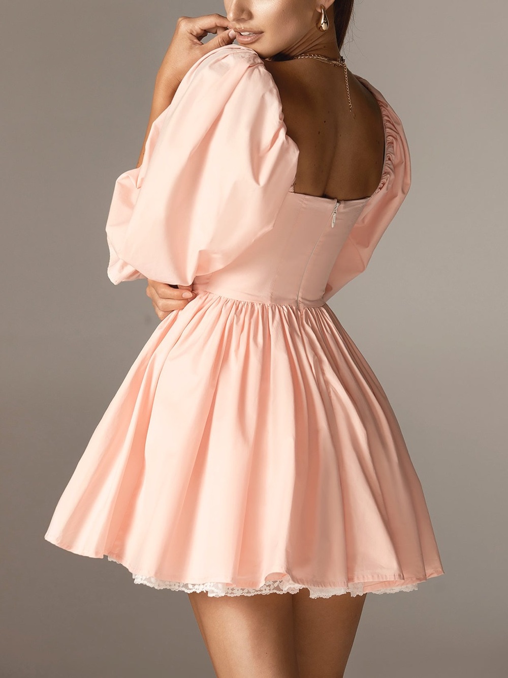 NWT Alieva Aliava Marcia Vintage Pleated Cotton Mini Dress Size XS Puff Sleeve - Picture 4 of 16